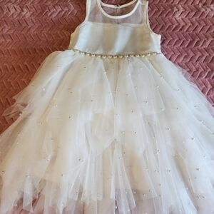 Elegant White Tulle Dress with Pearl Accents